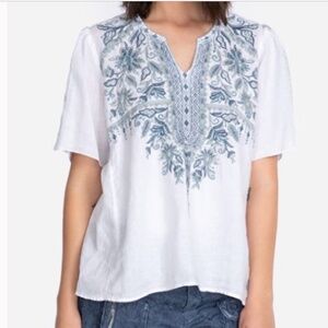 Johnny Was Embroidered Linen Blouse White L